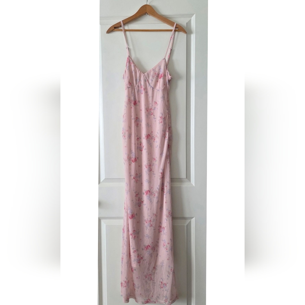 Floral Chiffon Maxi Dress Romantoc Coquette Fairy Spaghetti Strap Womens L NWT